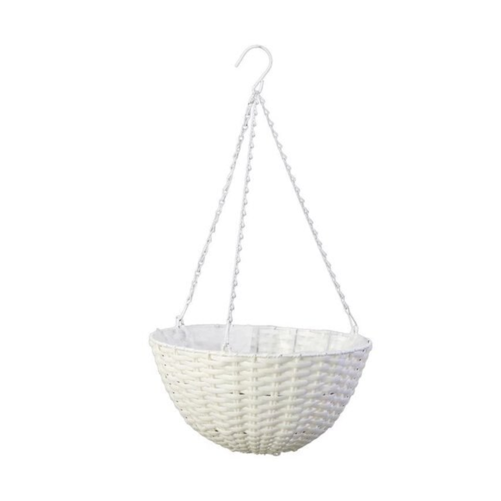 White Resin Hanging Basket (14")