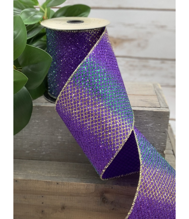 d.stevens Sheer Glitter Mesh, Green-Purple-Gold 4"x10yds