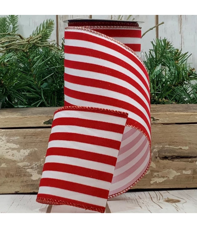 d.stevens Linen Flocked Sparkle Stripe, Red White 4" x 10yds