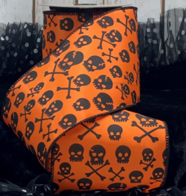 d.stevens Satin Black Skull Bones, Orange 4" x 10yds