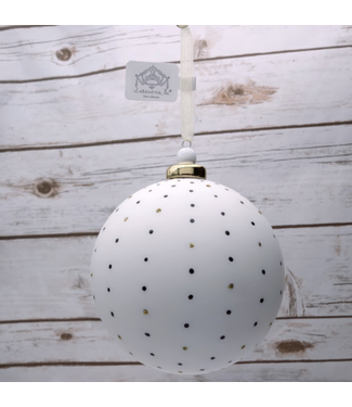 Hand-Blown Bauble Porcelain Small Polka Dot Ornament 120mm, White