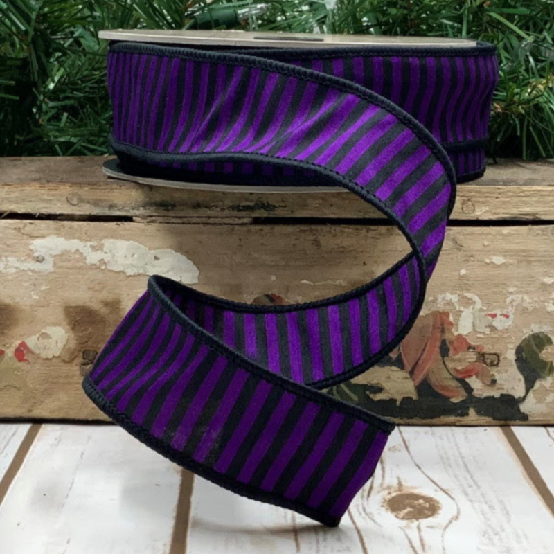d.stevens Dupion Halloween Witches Stripe, Purple 1.5" x 25yds