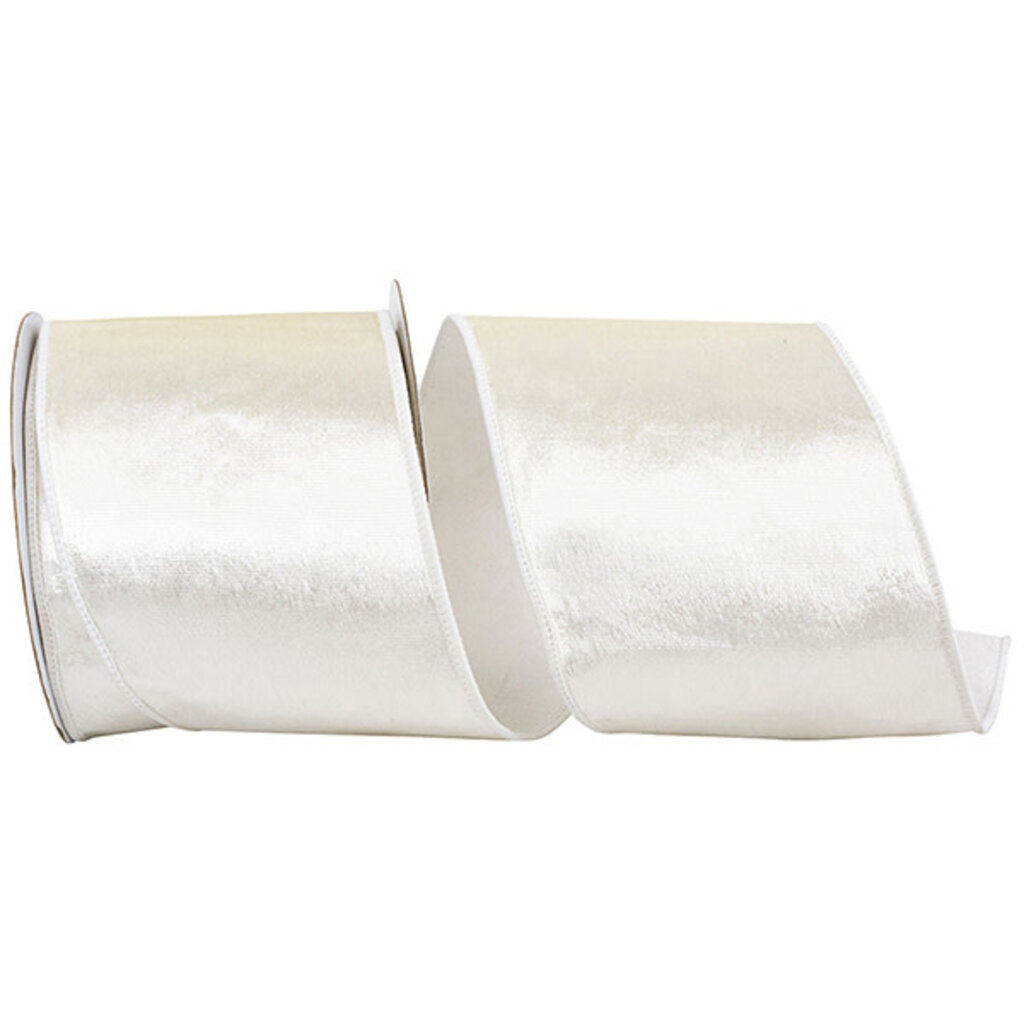 ribbon - white VELVET COLORS PLUSH DELUXE BACKED WIRED EDGE 4" 5 yards