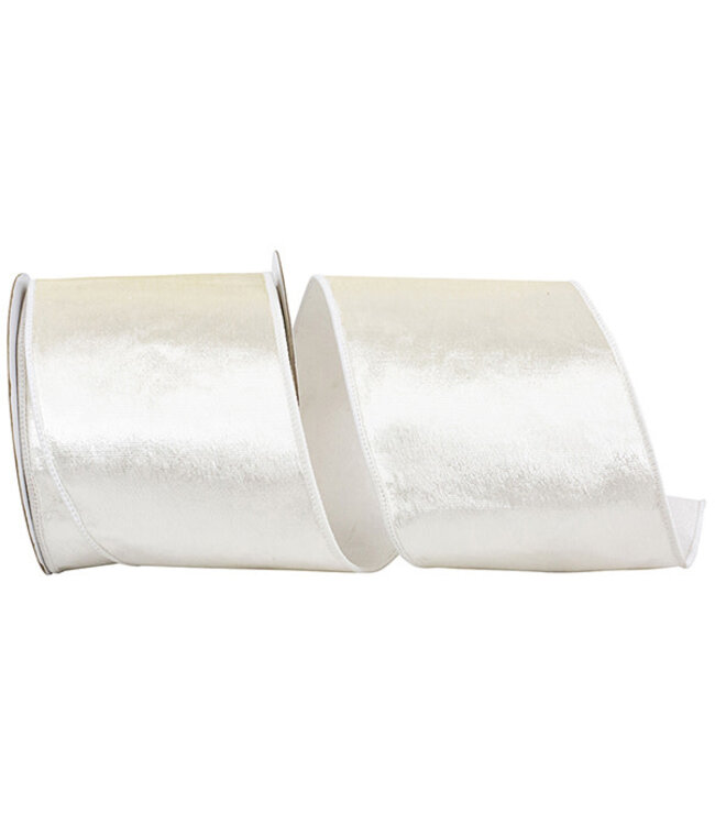 ribbon - white VELVET COLORS PLUSH DELUXE BACKED WIRED EDGE 4" 5 yards