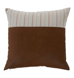 Pillow - French Stripe Terracotta Leather 20x20 Pillow