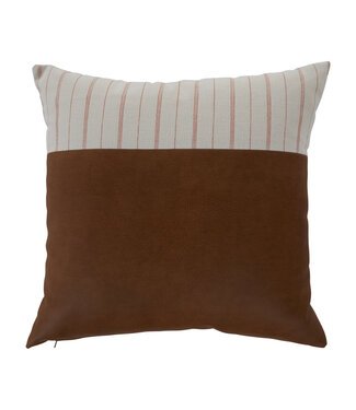 Pillow - French Stripe Terracotta Leather 20x20 Pillow