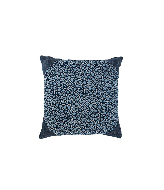 Summer Classics Pillow - Mosaic Chambray 24x24 Mosaic Chambray Front with Rollo Natural White Back and Cozy Indigo Corner Caps