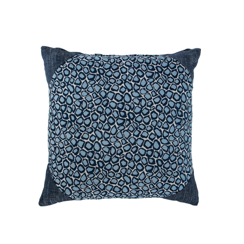 Summer Classics Pillow - Mosaic Chambray 24x24 Mosaic Chambray Front with Rollo Natural White Back and Cozy Indigo Corner Caps