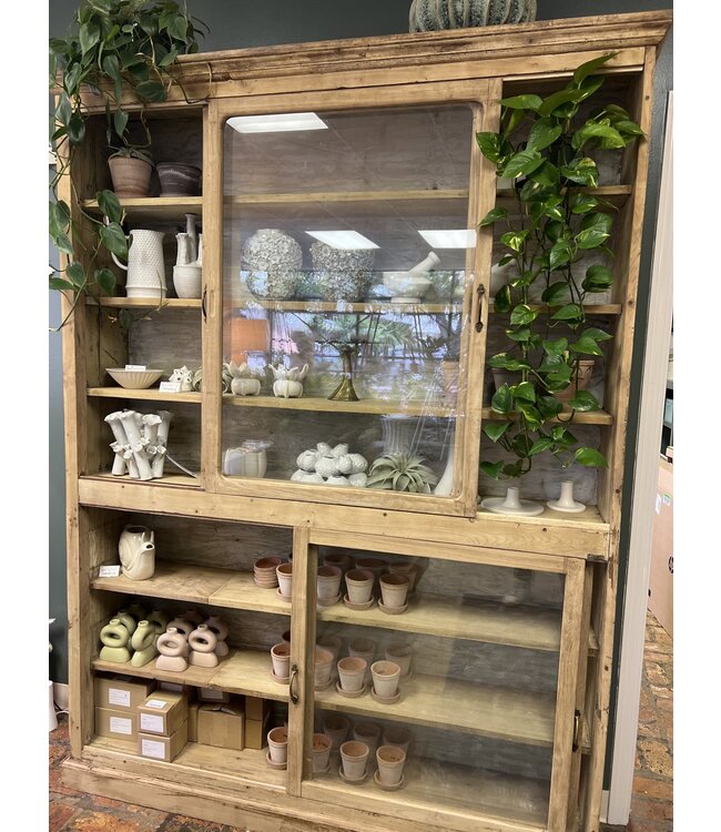 Cabinet - Display natural wood Double Tall Glass Cabinet