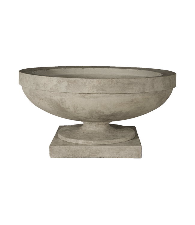 English Village Urn lichen = 33"D x 17"H (18.25" SQ BASE)