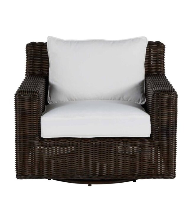 Summer Classics Rustic Woven Swivel Lounge (Frame in Black Walnut) cushion in linen dove