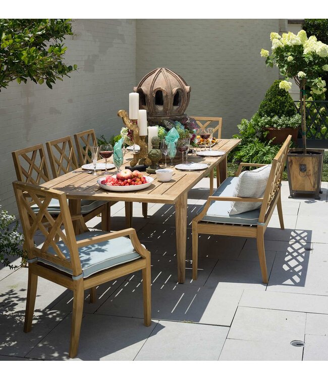 Summer Classics HALEY TEAK 48" BENCH with CABANA STRIPE FOREST cushion