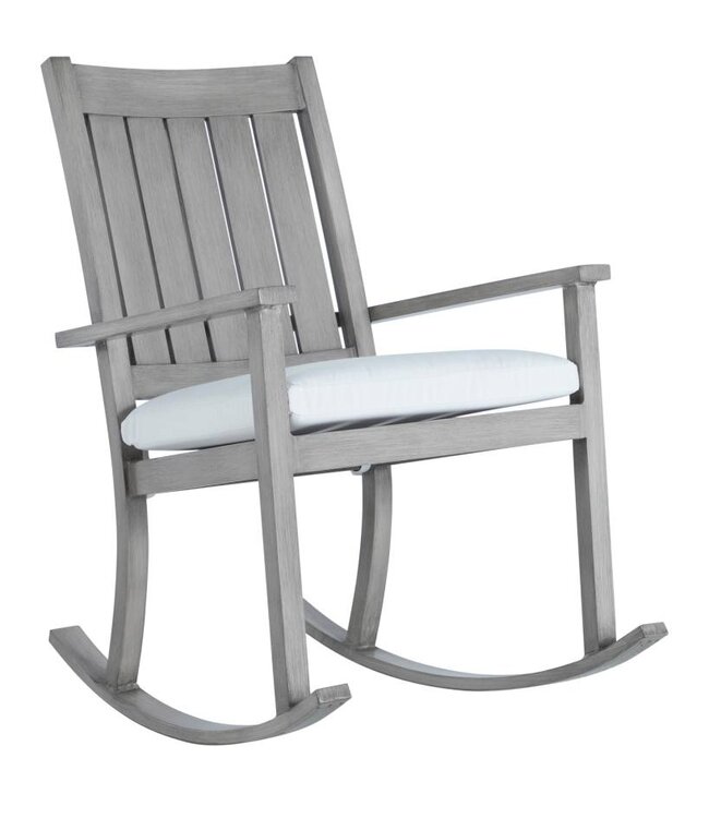 Summer Classics CLUB ALUMINUM SLATTED ROCKER MAHOGANY with CROQUET ROCKER CUSHION  in LINEN DOVE