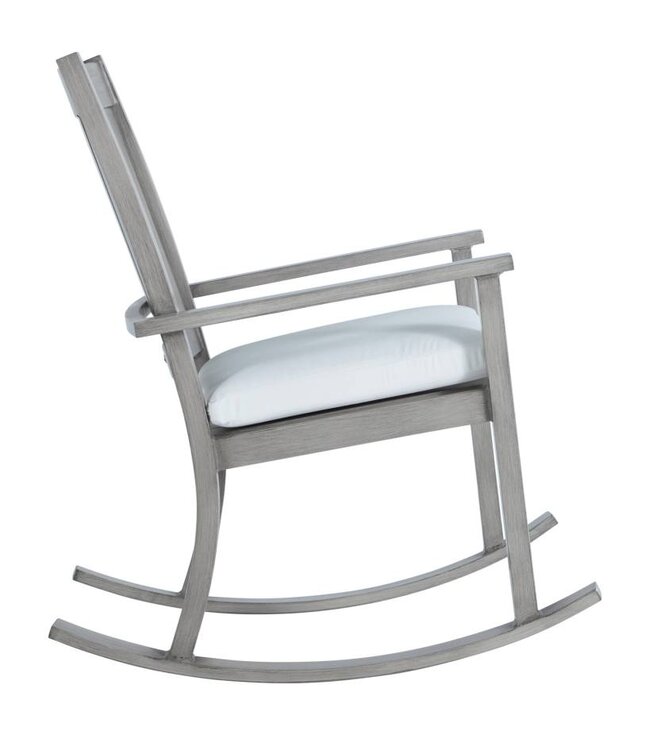 Summer Classics CLUB ALUMINUM SLATTED ROCKER MAHOGANY with CROQUET ROCKER CUSHION  in LINEN DOVE