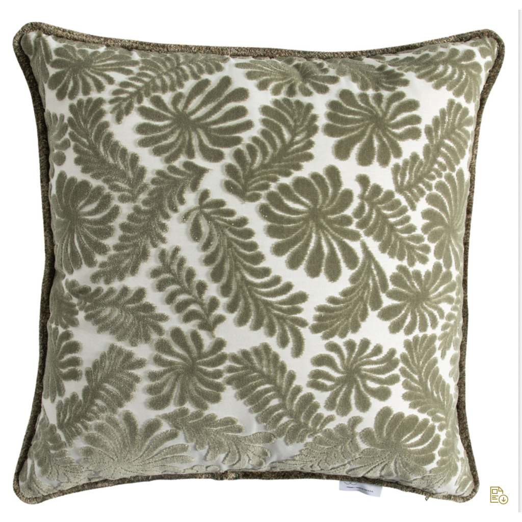Pillow - indoor - Rebecca Moss 20X20 Feather Face With Plush Moss Back And Moss Caterpillar Fringe