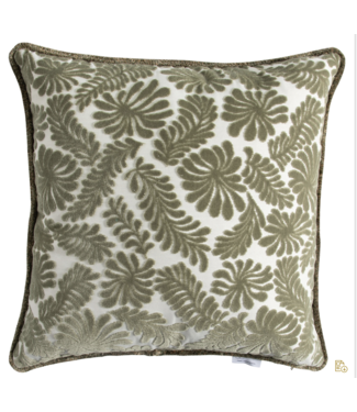 Pillow - indoor - Rebecca Moss 20X20 Feather Face With Plush Moss Back And Moss Caterpillar Fringe