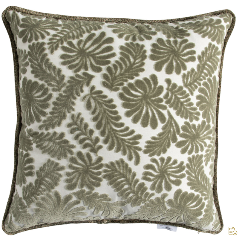 Pillow - indoor - Rebecca Moss 20X20 Feather Face With Plush Moss Back And Moss Caterpillar Fringe