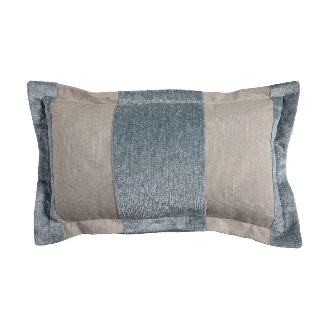 Pillow - Wide Stripe Chenille Mist 26x26 Feather Insert , Back With Breezy Linen Double Flange