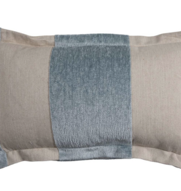 Pillow - Wide Stripe Chenille Mist 26x26 Feather Insert , Back With Breezy Linen Double Flange