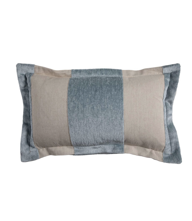 Pillow - Wide Stripe Chenille Mist 26x26 Feather Insert , Back With Breezy Linen Double Flange