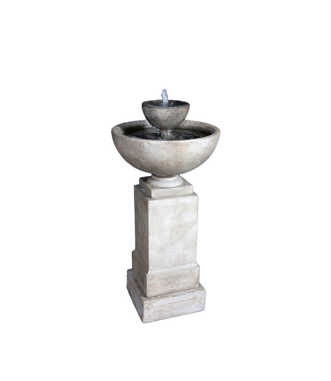 2 TIER REDMONT BBLR plaster white= urn w/lg drn, pet sq est ped +2 pc pmpcvr w/bwl+ sq.pmpwel