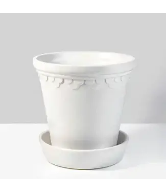 6 ½in Marble Relief Ceramic Pot & Saucer