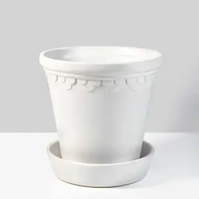 6 ½in Marble Relief Ceramic Pot & Saucer