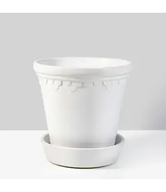 6in Marble Relief Ceramic Pot & Saucer