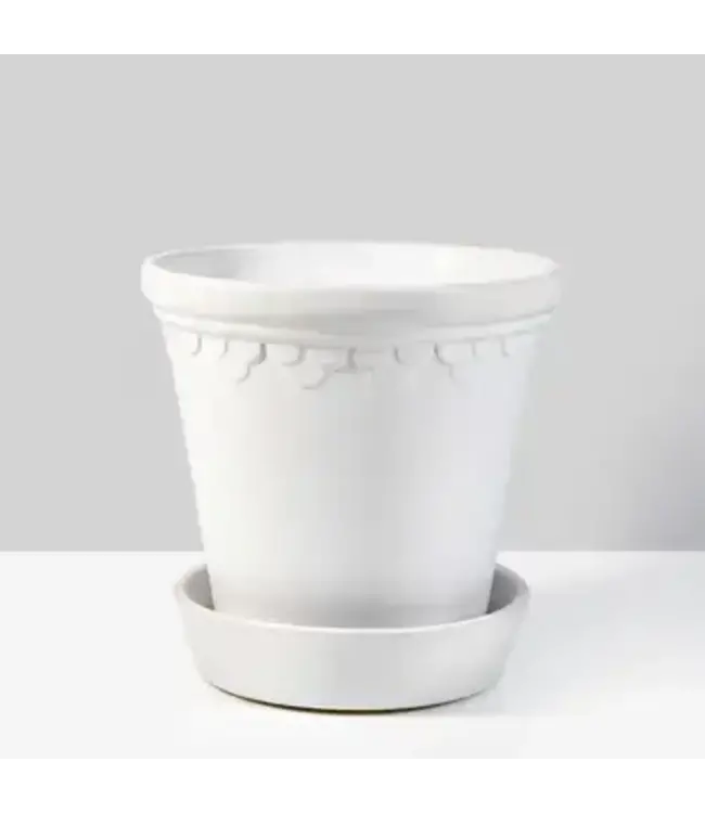 6in Marble Relief Ceramic Pot & Saucer