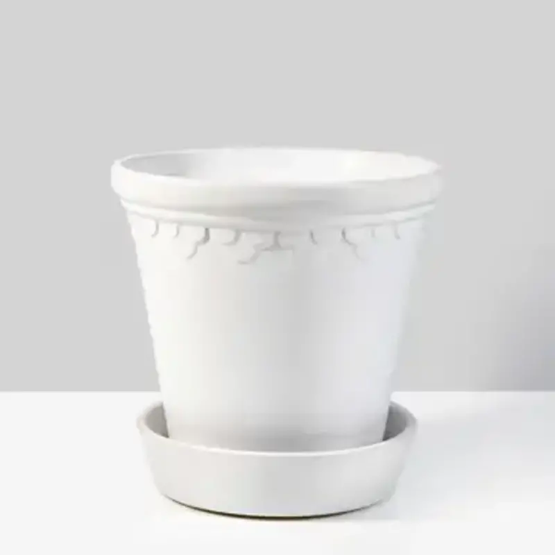 6in Marble Relief Ceramic Pot & Saucer
