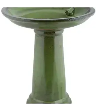 Bird Bath on Pedestal w/Bird, Ceramic, Green