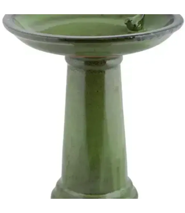 Bird Bath on Pedestal w/Bird, Ceramic, Green
