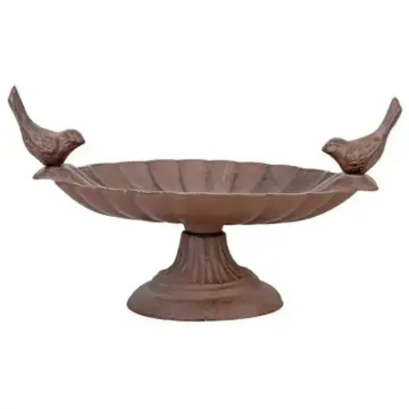 Bird Bath w/Decorative Birds, Cast Iron, Antique Brown