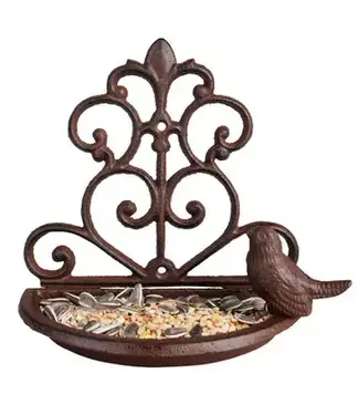 Wall Bird Feeder, Cast Iron, Antique Brown