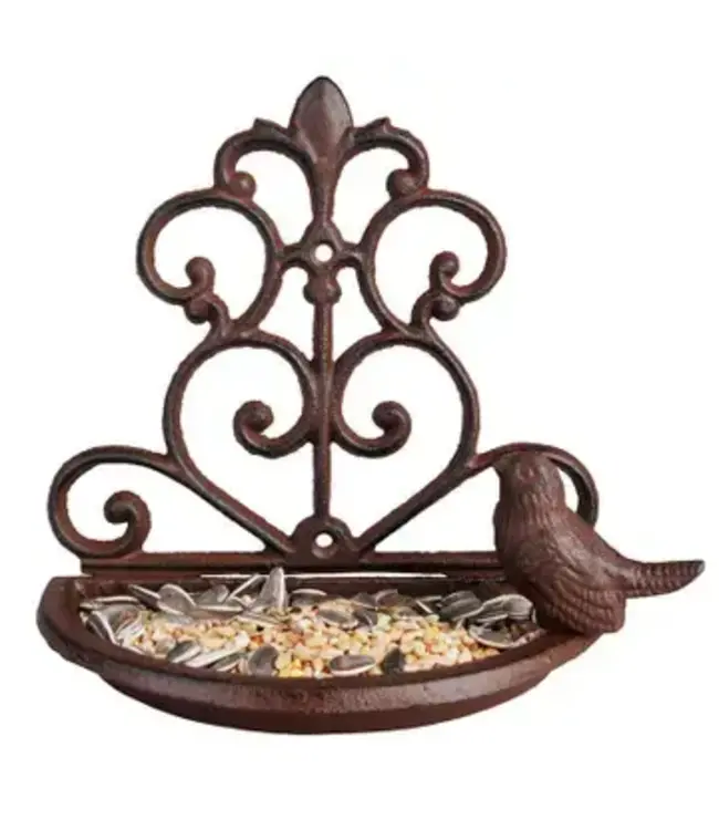 Wall Bird Feeder, Cast Iron, Antique Brown