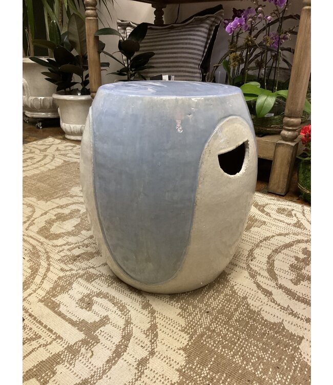 Modern solid stool, white/light blue 19"H x 17"W