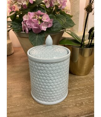 8" Fine porcelain box, crackle light blue gray