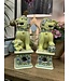 Pair of hand painted fine porcelain yellow/green foo dogs, 14"