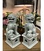 Fine porcelain foo dog pair, crackle lt blue gray
