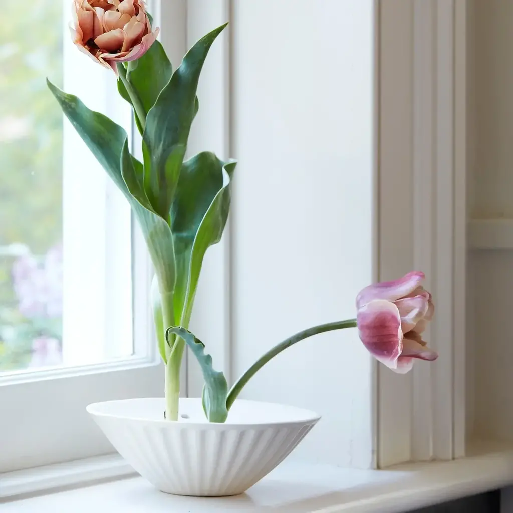 Ceramic Pleated Flower Frog Vase