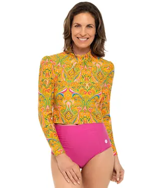 Toscana Puff Sleeve Swim Top Apricot Crush XS Mosaic