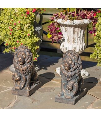 21" Tal Set of 2 Lion Sentry Statues with Fleur-De-Lis ni Bronze "Harold &Leo"