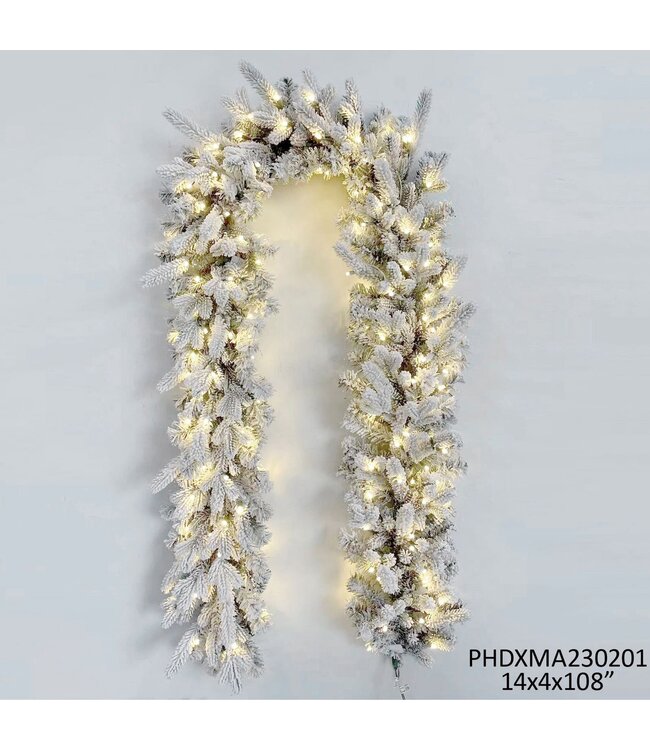 Faux Flock Balsam Fir Garland 9', 384 Tips, 150 Lights