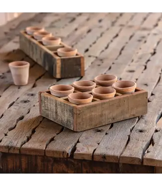 Square Terra Cotta and Primitive Wood Planter