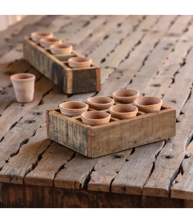 Square Terra Cotta and Primitive Wood Planter