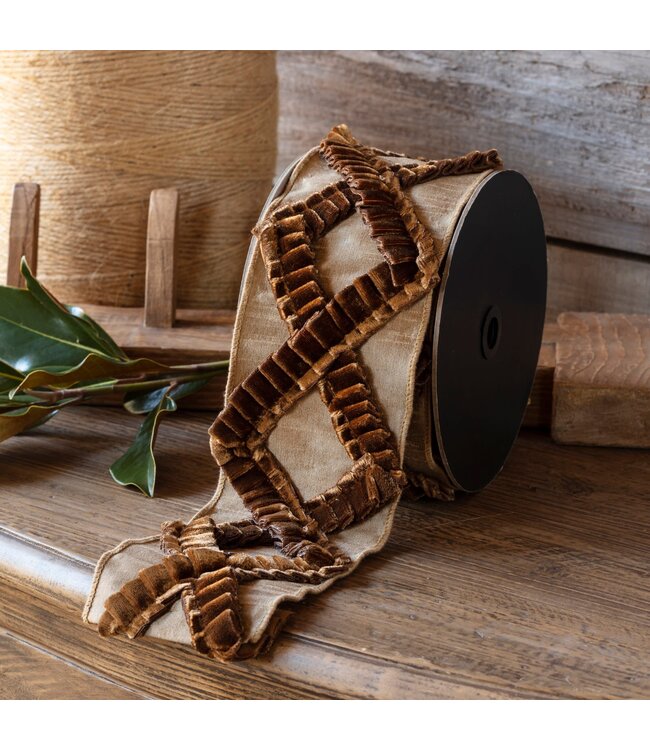 Woven Gold With Ruffled Velvet Trim