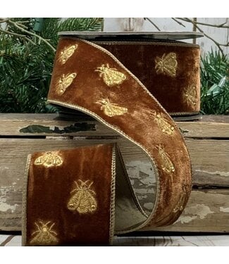 d. stevens 2.5” x 5yds velvet embroidery bee ribbon , brown