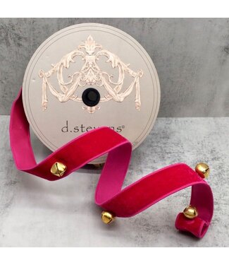 d. stevens D. Stevens 1.5” x 5yds velvet jingle bells hot pink back ribbon , hot pink