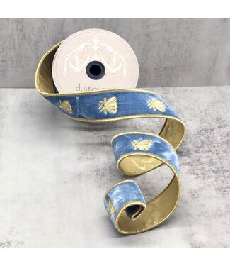 d. stevens D. Stevens 1.5“ x 5yds velvet gold embroidery bee, dusty blue