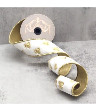 d. stevens D. Stevens 2.5“ x 5yds velvet gold embroidery bee ribbon, winter white